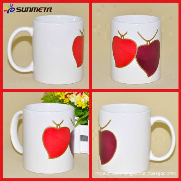 Yiwu Factory Heat Transfer Printing Heart Shape Sublimation Ceramic Magic Mug